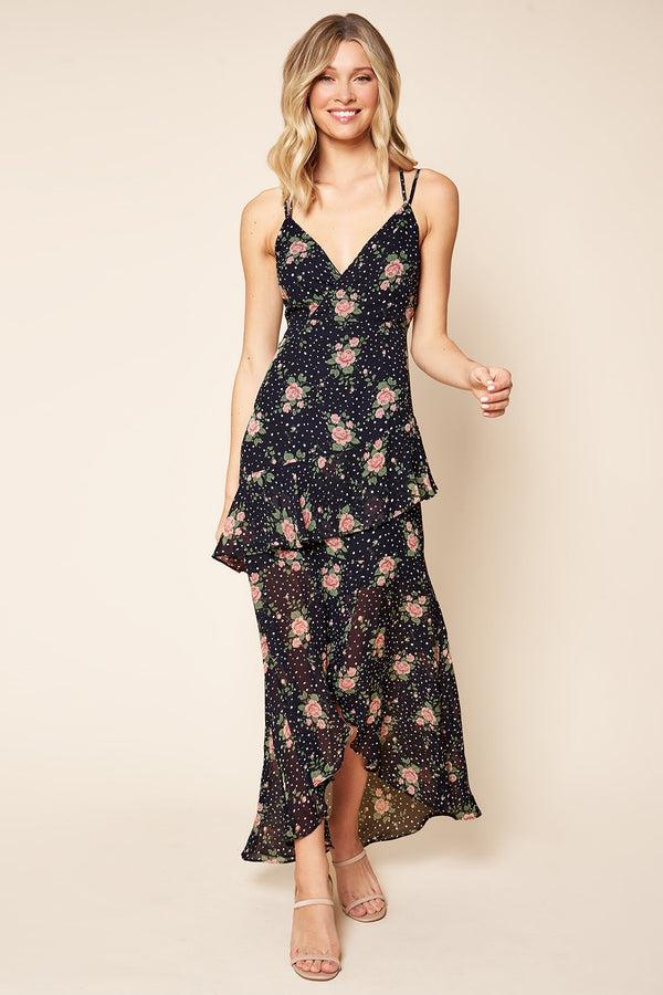 Sugarlips Secret Romance Floral Print Ruffled High-Low Maxi Dress