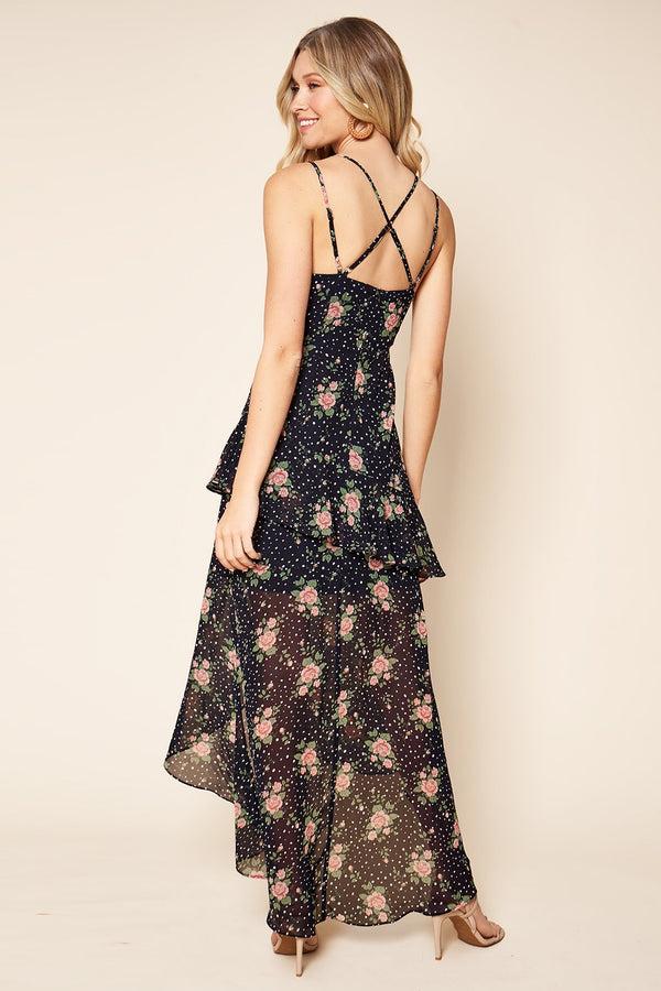 sugarlips Secret Romance Floral Print Ruffled High-Low Maxi Dress