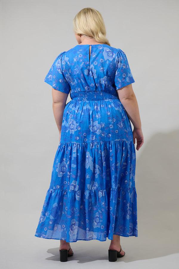 Sugarlips Selma Floral Alexis Poplin Cotton Voile Tiered Midi Dress Curve