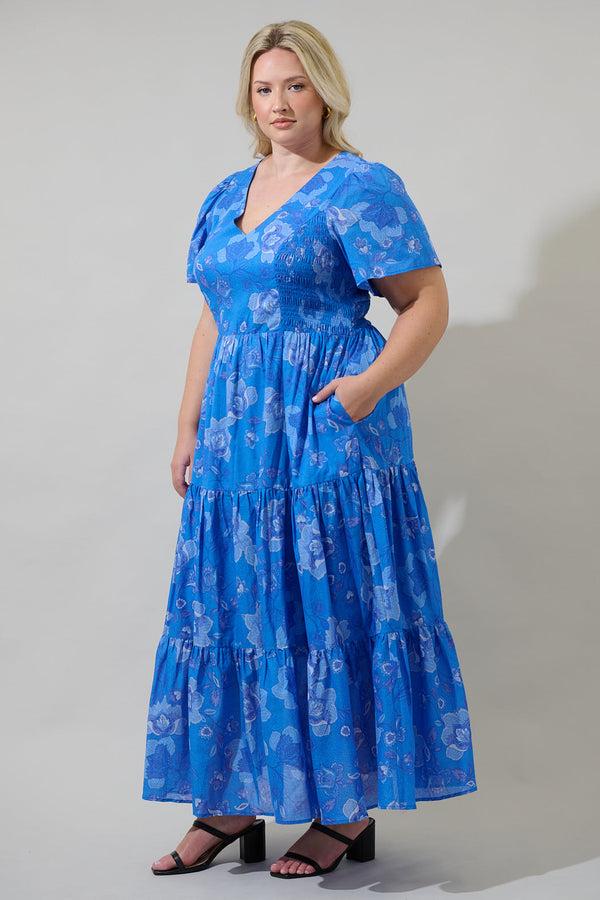 Sugarlips Selma Floral Alexis Poplin Cotton Voile Tiered Midi Dress Curve