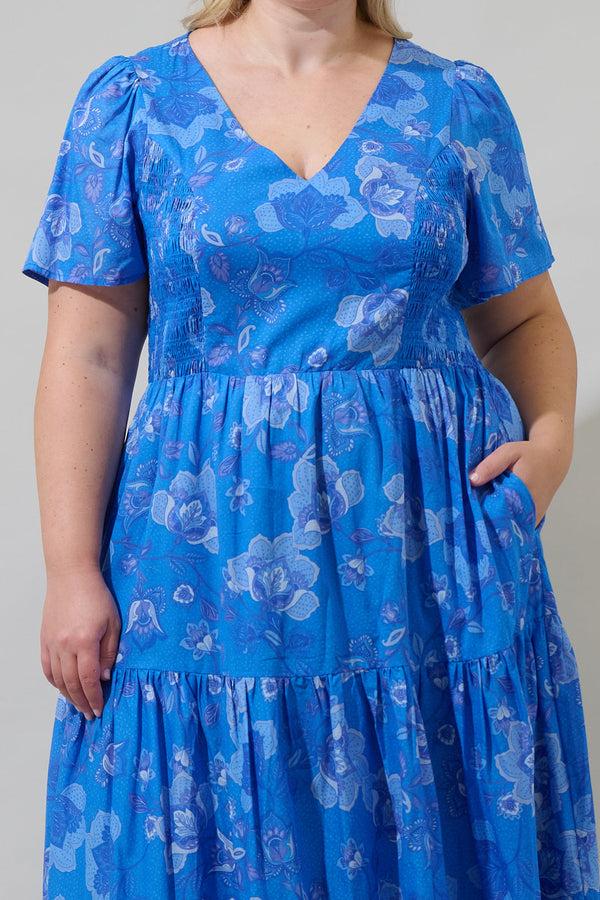 Sugarlips Selma Floral Alexis Poplin Cotton Voile Tiered Midi Dress Curve