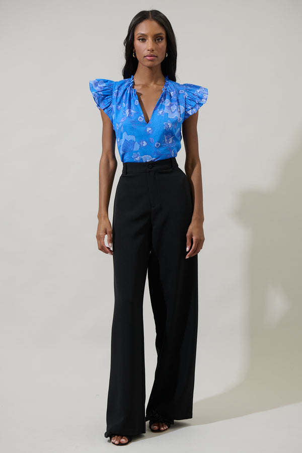 Sugarlips Selma Floral Claramay Ruffle Split Neck Cotton Voile Top
