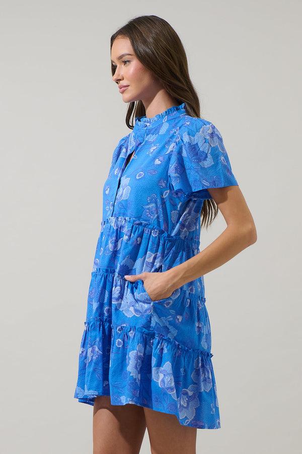 Sugarlips Selma Floral Otis Tiered Cotton Voile Mini Dress
