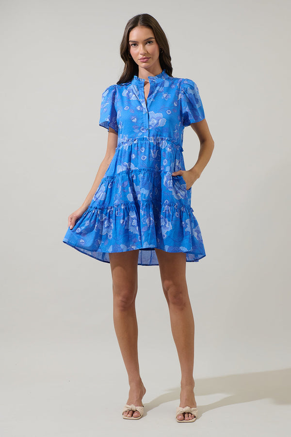 Sugarlips Selma Floral Otis Tiered Cotton Voile Mini Dress