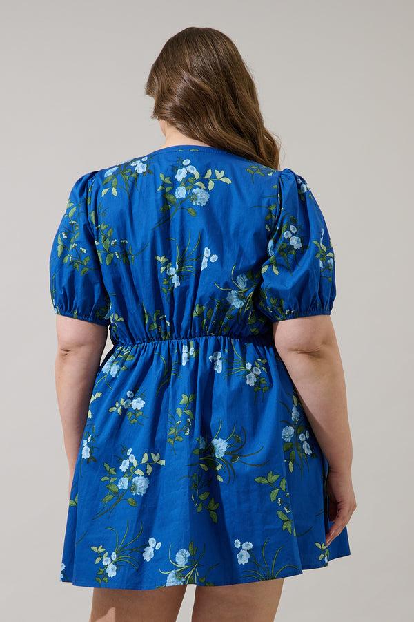 Sugarlips Sendra Floral Alba Puff Sleeve Mini Dress Curve