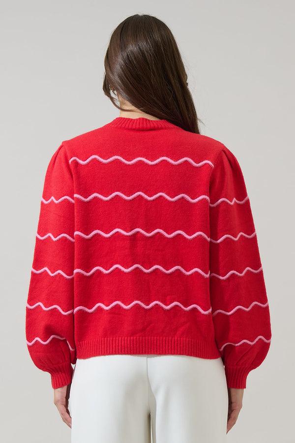 Sugarlips Seniry Wavy Stripe Balloon Sleeve Cardigan