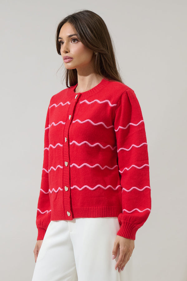 Sugarlips Seniry Wavy Stripe Balloon Sleeve Cardigan