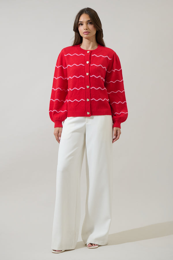 Sugarlips Seniry Wavy Stripe Balloon Sleeve Cardigan