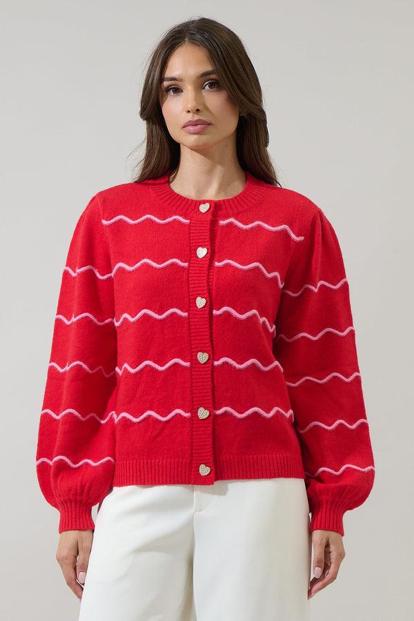 sugarlips Seniry Wavy Stripe Balloon Sleeve Cardigan
