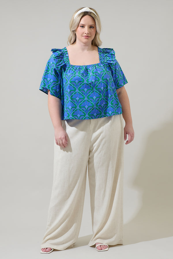 Sugarlips Sera Floral Careen Poplin Ruffle Top Curve