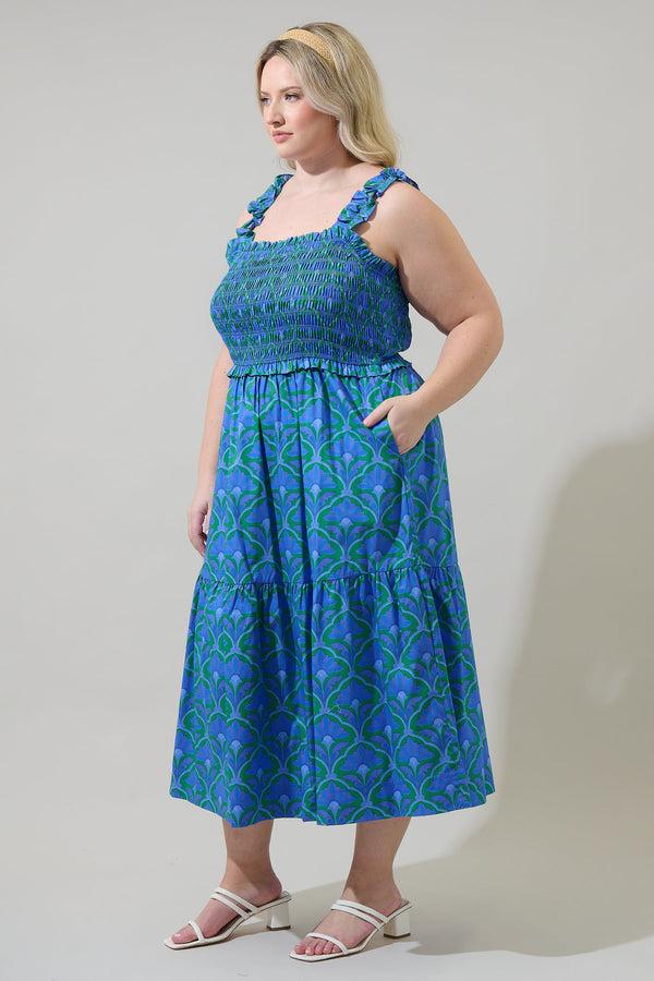 Sugarlips Sera Floral Ember Smocked Midi Dress Curve
