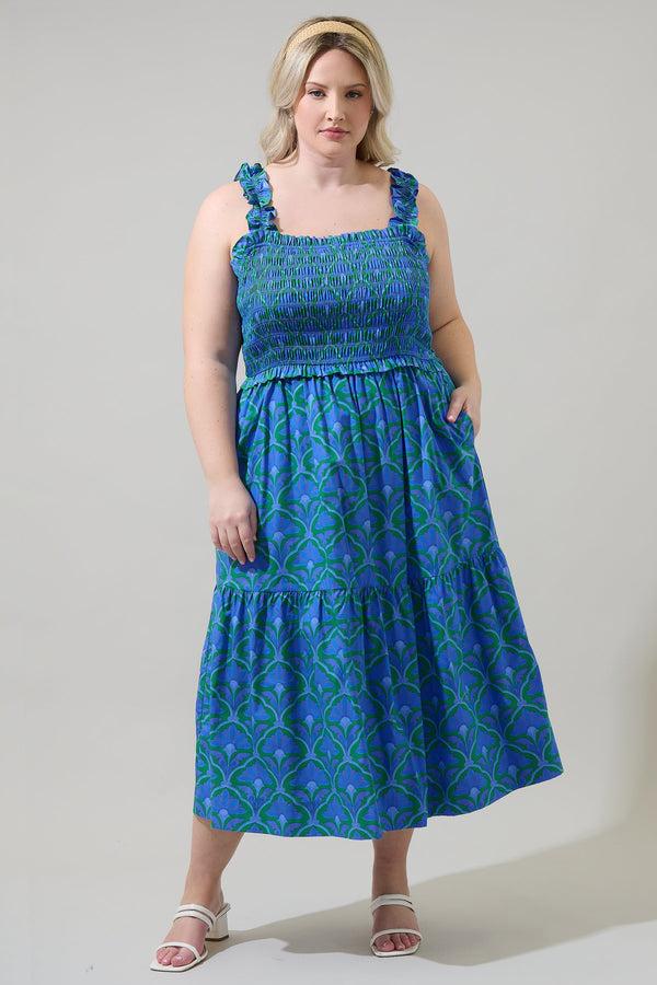 sugarlips Sera Floral Ember Smocked Midi Dress Curve