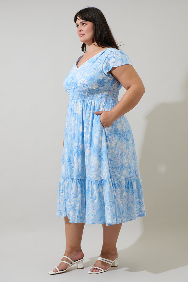 Sugarlips Seraphina Floral Maye Smocked Midi Dress Curve