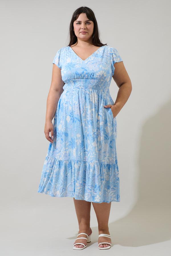 sugarlips Seraphina Floral Maye Smocked Midi Dress Curve