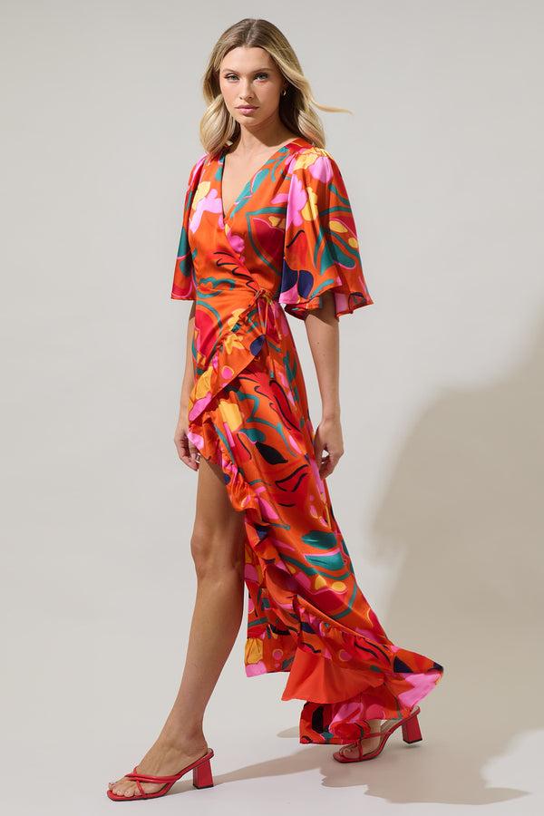 Sugarlips Serene Floral Abelia Hi-Low Maxi Wrap Dress