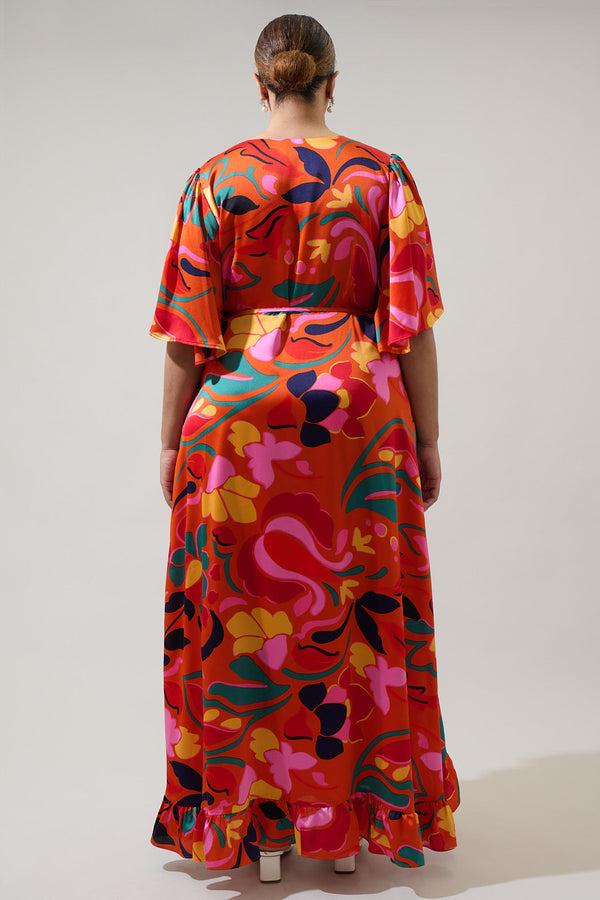 Sugarlips Serene Floral Abelia Hi-Low Maxi Wrap Dress Curve