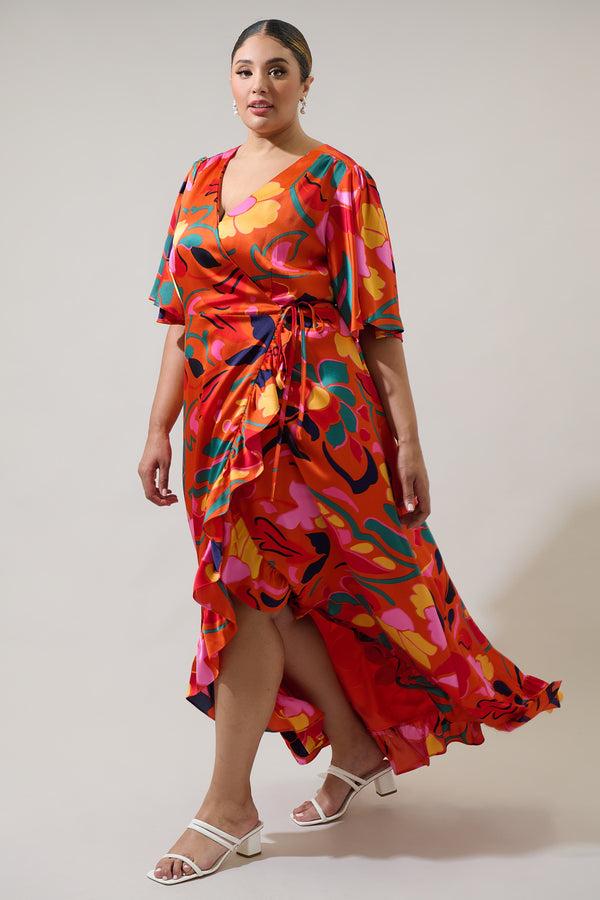 Sugarlips Serene Floral Abelia Hi-Low Maxi Wrap Dress Curve