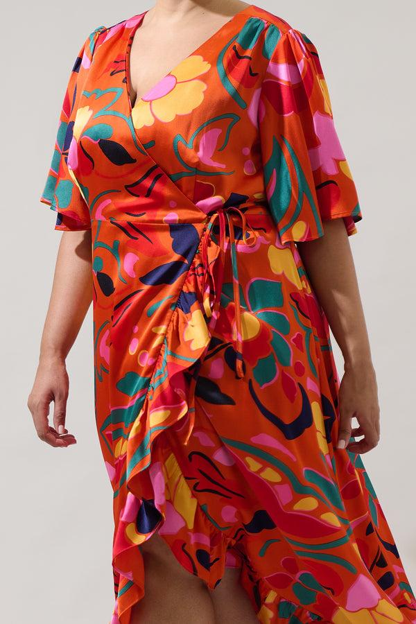 Sugarlips Serene Floral Abelia Hi-Low Maxi Wrap Dress Curve