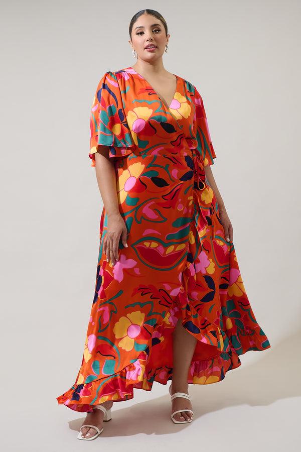 sugarlips Serene Floral Abelia Hi-Low Maxi Wrap Dress Curve