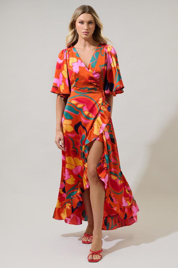 sugarlips Serene Floral Abelia Hi-Low Maxi Wrap Dress