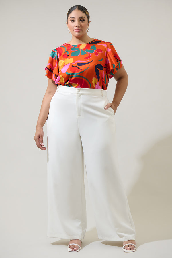Sugarlips Serene Floral Deja Satin Ruffle Blouse Curve