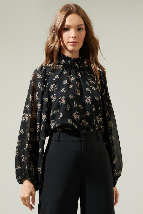 sugarlips Setter Floral Figaro Balloon Sleeve Blouse
