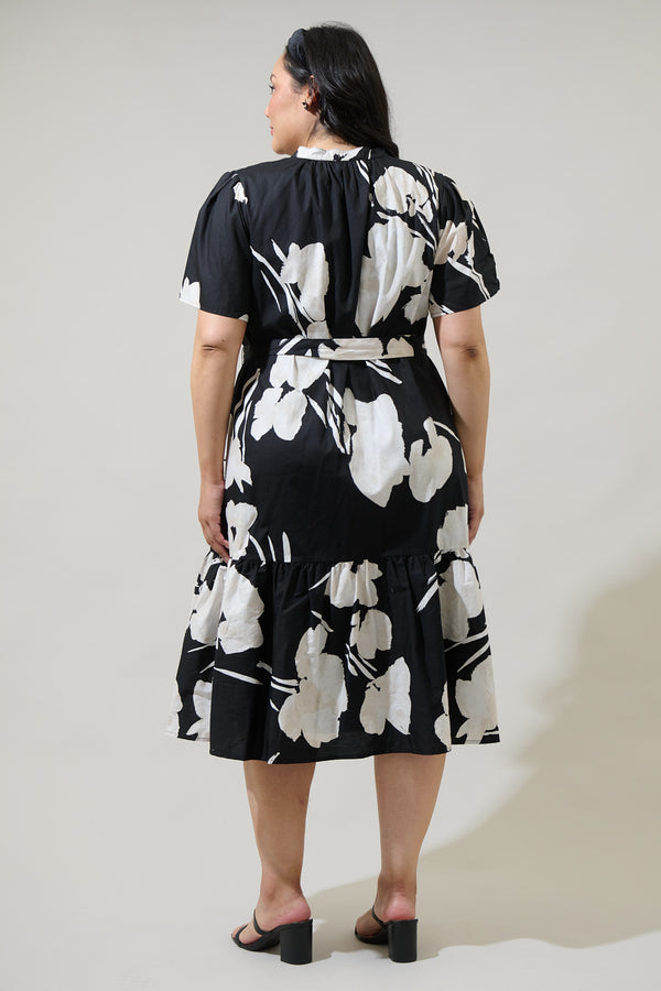 Sugarlips Shadow Floral Cora Button Up Midi Dress Curve
