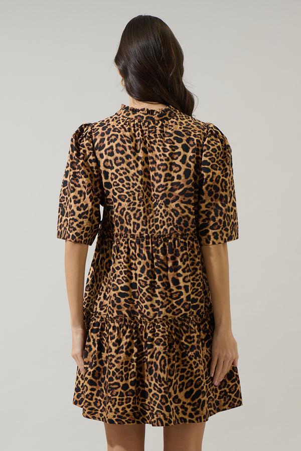 Sugarlips Shaina Leopard Dixie Split Neck Shift Dress