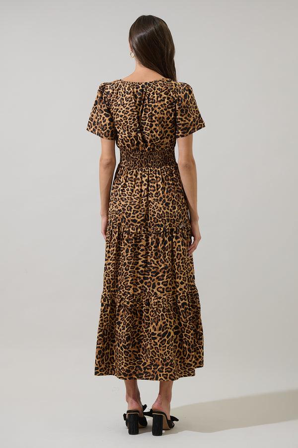 Sugarlips Shaina Leopard Palmer Poplin Tiered Maxi Dress