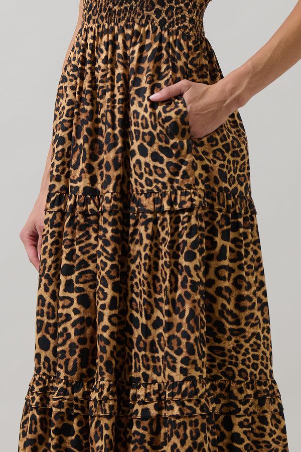 Sugarlips Shaina Leopard Palmer Poplin Tiered Maxi Dress