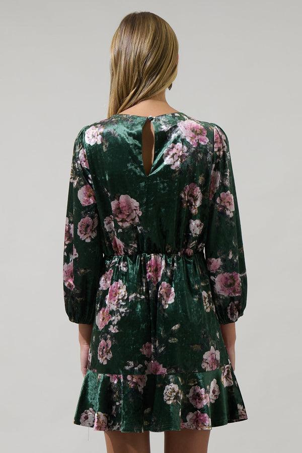 Sugarlips Sharon Floral Lobelia Dolman Sleeve Mini Dress