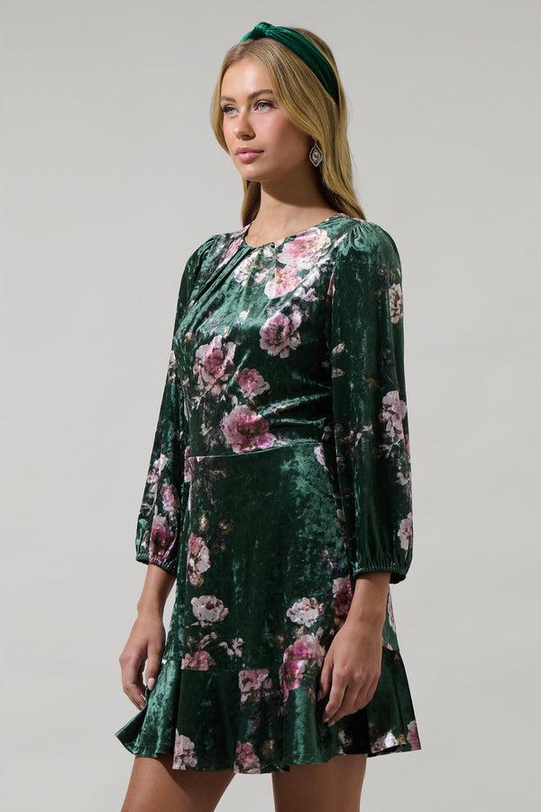 Sugarlips Sharon Floral Lobelia Dolman Sleeve Mini Dress