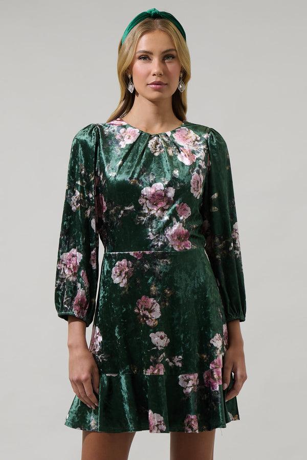 sugarlips Sharon Floral Lobelia Dolman Sleeve Mini Dress