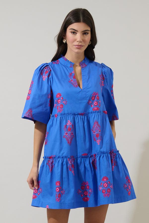 Sugarlips Shayna Floral Dixie Split Neck Shift Dress