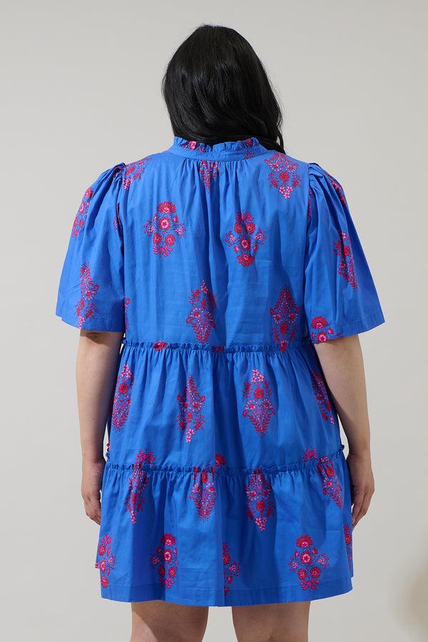 Sugarlips Shayna Floral Dixie Split Neck Shift Dress Curve