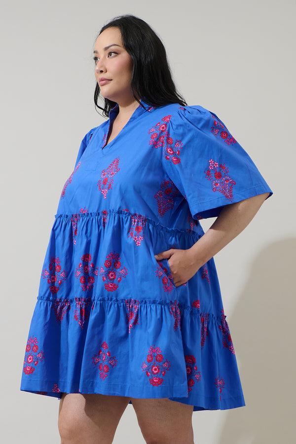 Sugarlips Shayna Floral Dixie Split Neck Shift Dress Curve