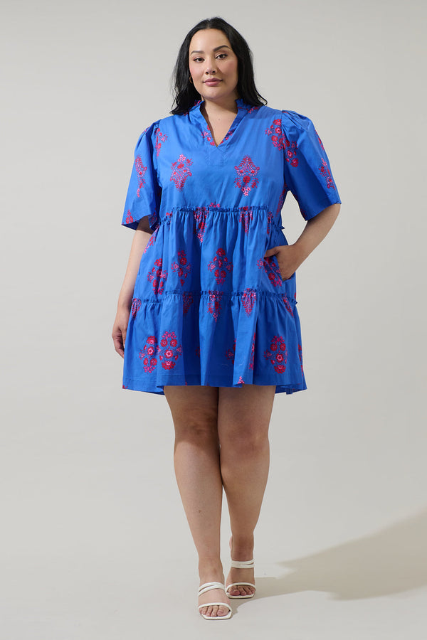 Sugarlips Shayna Floral Dixie Split Neck Shift Dress Curve
