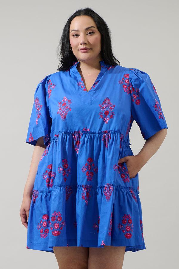 sugarlips Shayna Floral Dixie Split Neck Shift Dress Curve