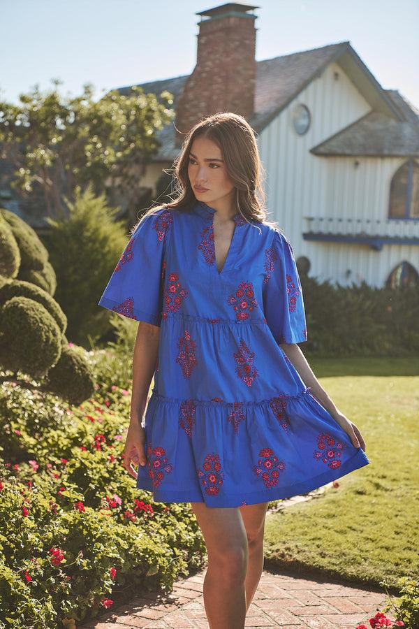 sugarlips Shayna Floral Dixie Split Neck Shift Dress