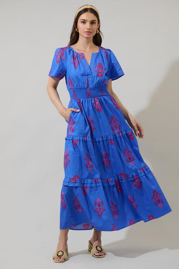 Sugarlips Shayna Floral Palmer Poplin Tiered Maxi Dress