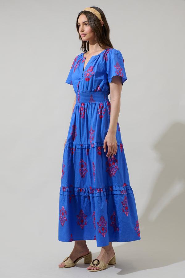 Sugarlips Shayna Floral Palmer Poplin Tiered Maxi Dress
