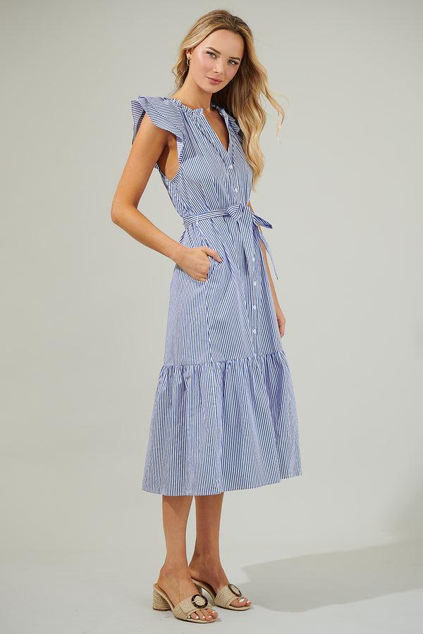 Sugarlips Sherah Striped Charlotte Button Midi Dress