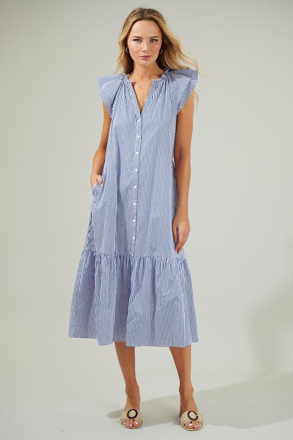 Sugarlips Sherah Striped Charlotte Button Midi Dress