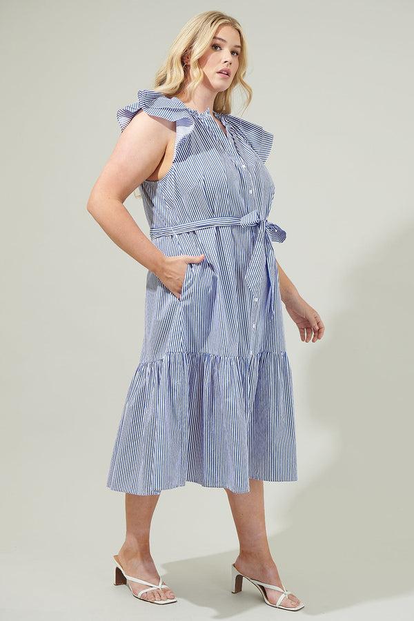 Sugarlips Sherah Striped Charlotte Button Midi Dress Curve