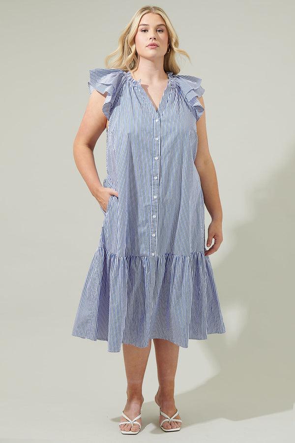 Sugarlips Sherah Striped Charlotte Button Midi Dress Curve