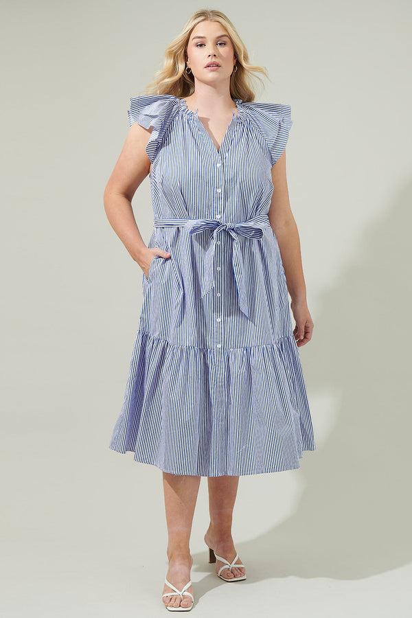 sugarlips Sherah Striped Charlotte Button Midi Dress Curve