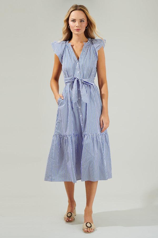 sugarlips Sherah Striped Charlotte Button Midi Dress