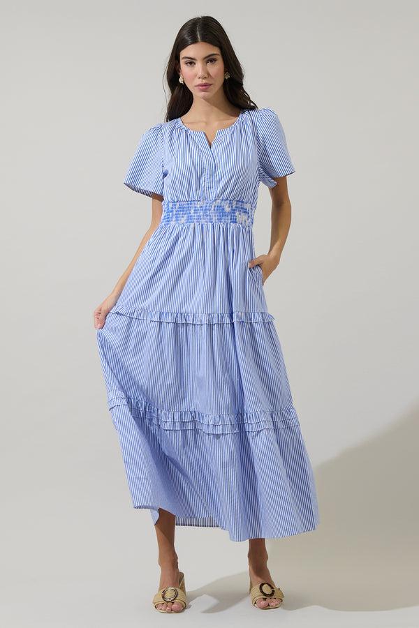 Sugarlips Sherah Striped Palmer Poplin Tiered Maxi Dress