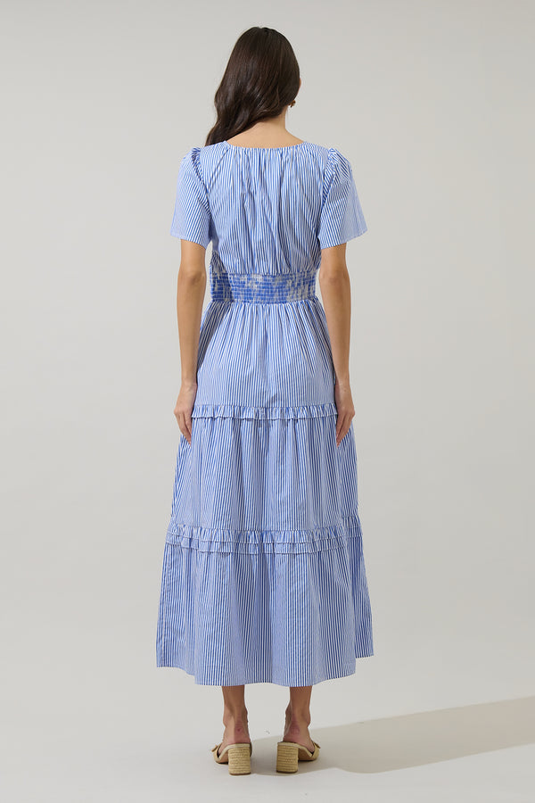 Sugarlips Sherah Striped Palmer Poplin Tiered Maxi Dress