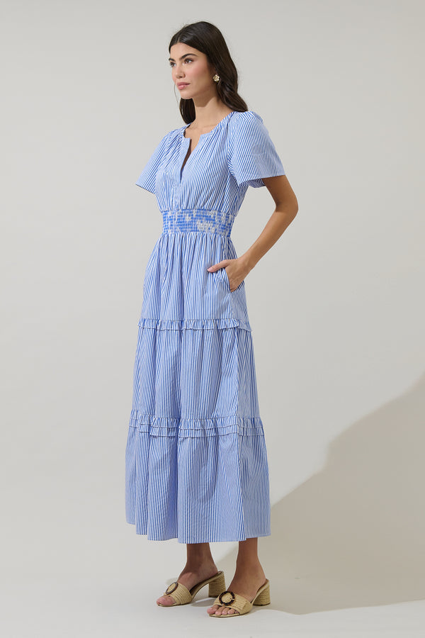Sugarlips Sherah Striped Palmer Poplin Tiered Maxi Dress